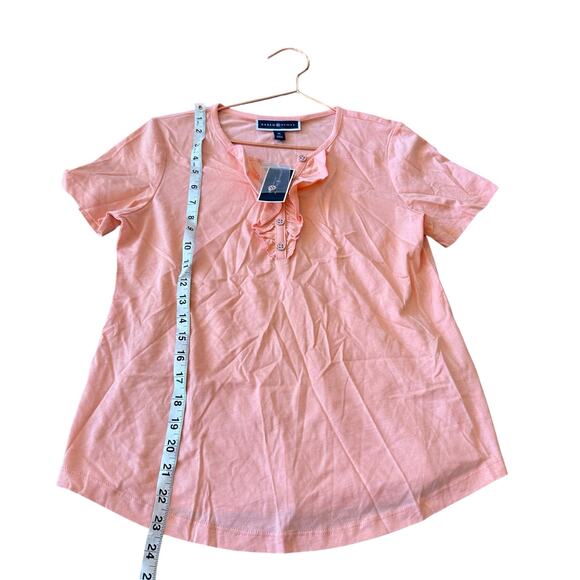 Karen Scott peach cream short sleeved ruffle front t shirt size petite small - Picture 5 of 6